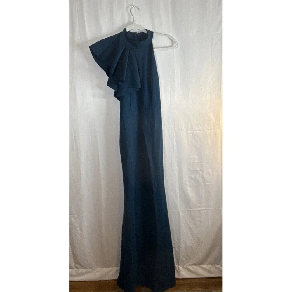 Lulus Margeaux Teal Cape Sleeveless Long Gown Size Small NWT - Picture 1 of 15